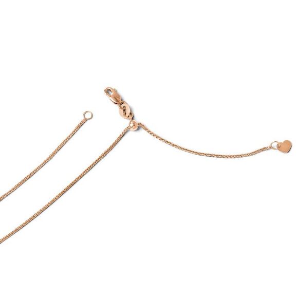 1mm 14k Rose Gold Adjustable Solid Wheat Chain Necklace 22 Inch